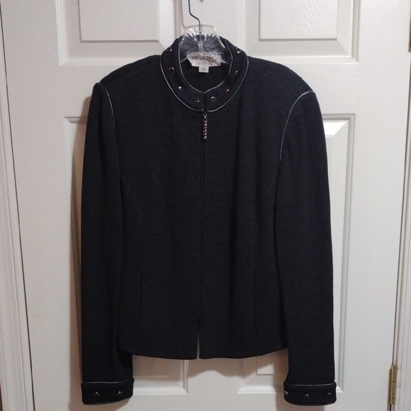 ST. John Collection By Marie Gray Vintage Santana Knit Blazer Charcoal Size 10 - Picture 11 of 12